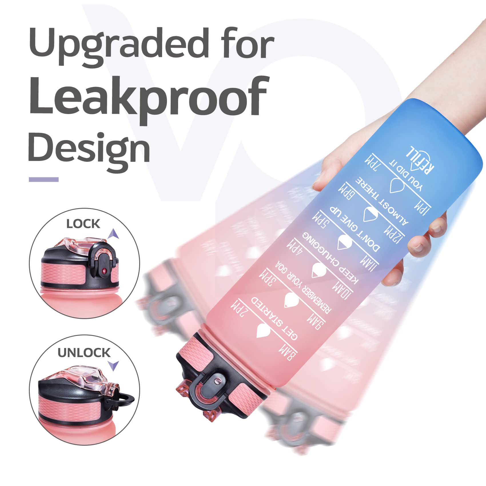 deevudi 32Oz Motivational Fitness Sports Water Bottle With Time Marker&Straw,Large Wide Mouth Leakproof Durable Bpa Free Non-Toxic-Ombre Green Purple (Plastic,Pack Of 1 Bottle),32 fluid_ounce